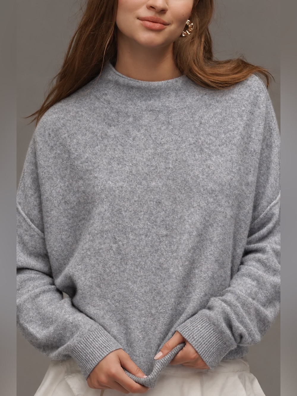 Pilcro Anthropologie Alani Cashmere Mock Neck Cropped Sweater XS Gray